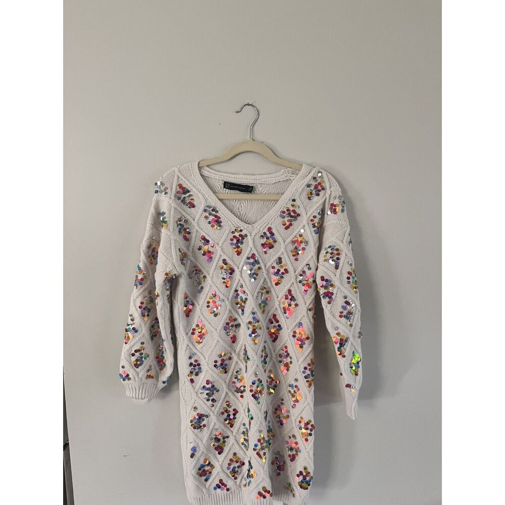 New York & Company Rainbow Sequin Sweater Dress Size XS